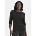 thumbnail image 1 of Time and Tru Women's Cotton Crewneck Tee with Long Sleeves, Sizes XS-XXXL, 1 of 5