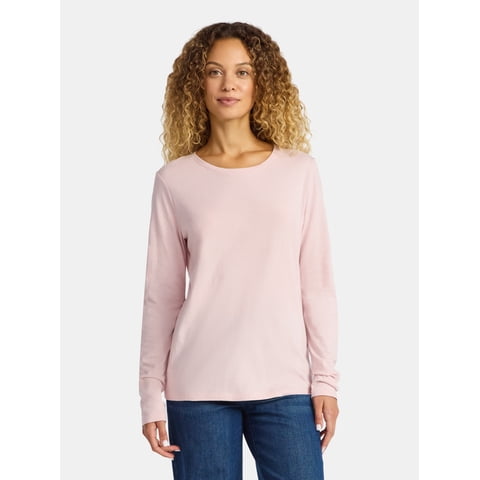Women's Cotton Crewneck Long-Sleeve Tee, Sizes XS-XXXL
