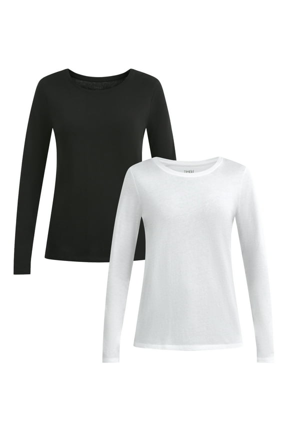 Women's Cotton Crewneck Tee with Long Sleeves, 2-Pack, Sizes XS-XXXL