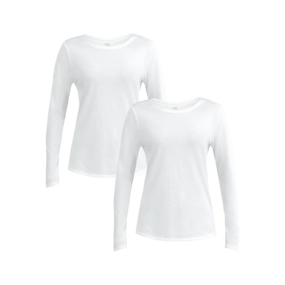Time and Tru Women's Cotton Crewneck Tee with Long Sleeves, 2-Pack, Sizes XS-XXXL