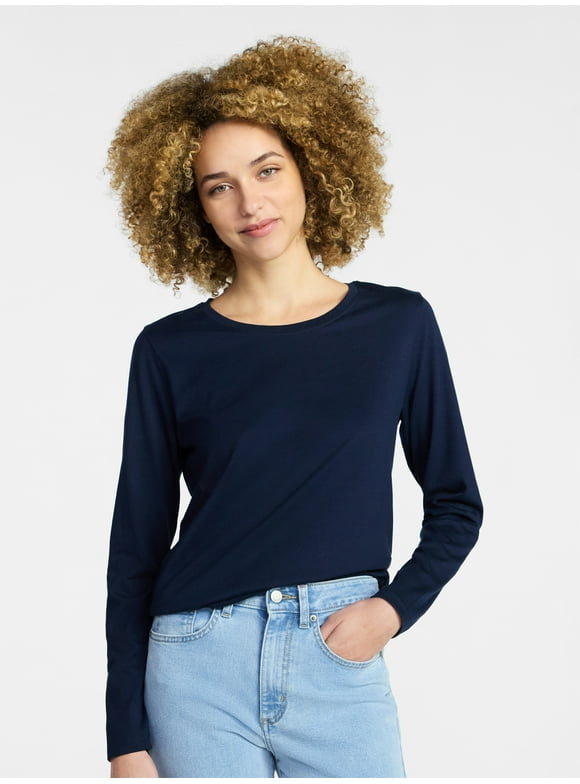 Women's Crewneck Tee with Long Sleeves, Sizes XS-XXXL