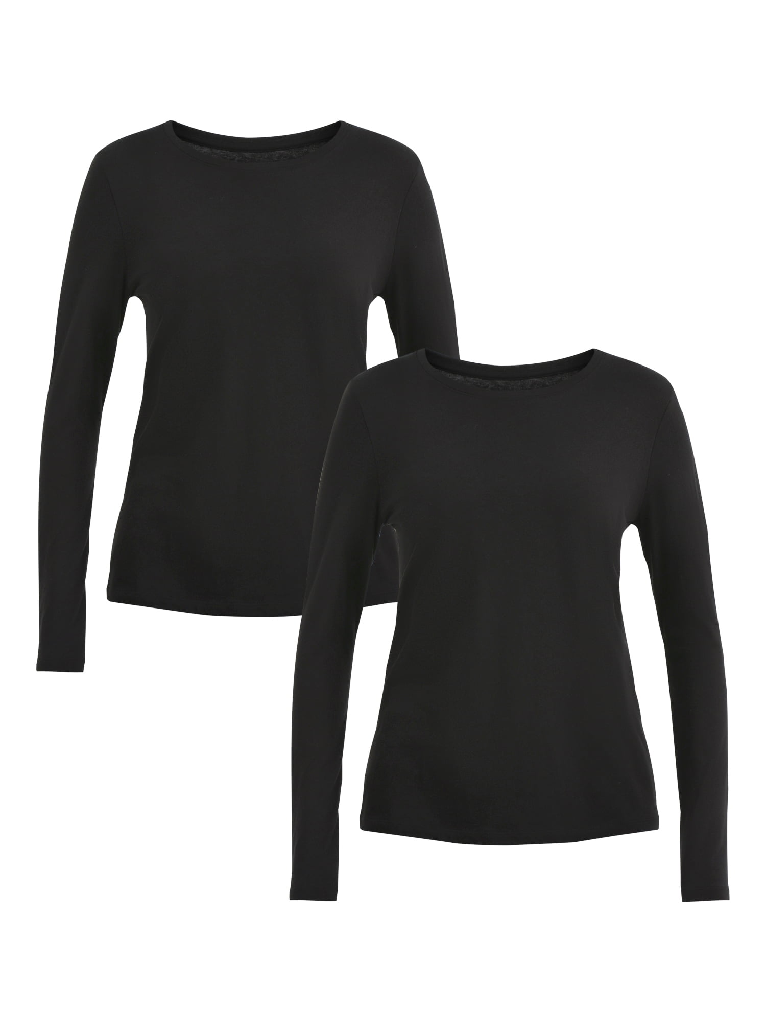 Time and Tru Women's Cotton Crewneck Tee with Long Sleeves, 2-Pack, Sizes XS-XXXL