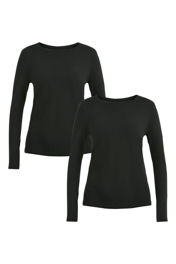 Women's Cotton Crewneck Tee with Long Sleeves, 2-Pack, Sizes XS-XXXL