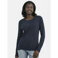 thumbnail image 1 of Time and Tru Women's Cotton Crewneck Tee with Long Sleeves, Sizes XS-XXXL, 1 of 5