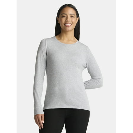 Time and Tru Women's 100% Cotton Crewneck Tee with Long Sleeves, Sizes XS-XXXL