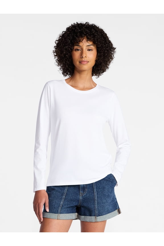 Women's Crewneck Tee with Long Sleeves, Sizes XS-XXXL