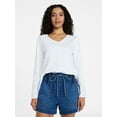 thumbnail image 1 of Time and Tru Women's Cotton V-Neck Tee with Long Sleeves, Sizes XS-XXXL, 1 of 6