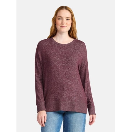 Time and Tru Women's Hacci Knit Tee with Long Sleeves, Sizes XS-XXXL