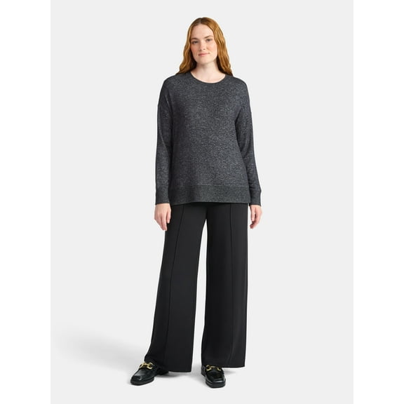 Time and Tru Women's Hacci Knit Tee with Long Sleeves, Sizes XS-XXXL