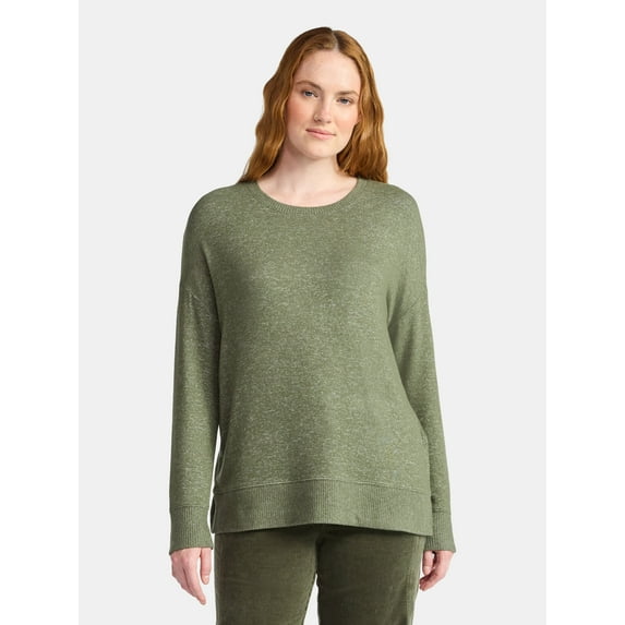 Time and Tru Women's Hacci Knit Tee with Long Sleeves, Sizes XS-XXXL