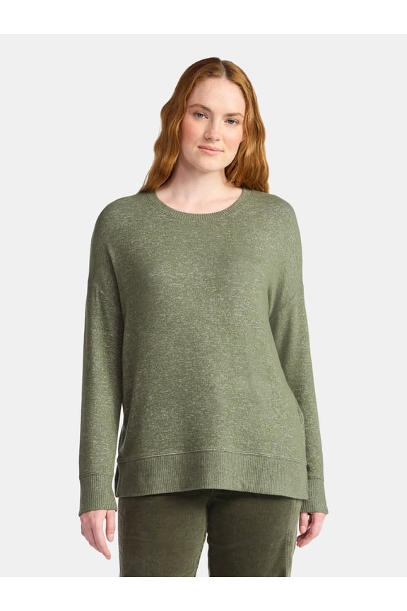 Women's Hacci Knit Tee with Long Sleeves, Sizes XS-XXXL