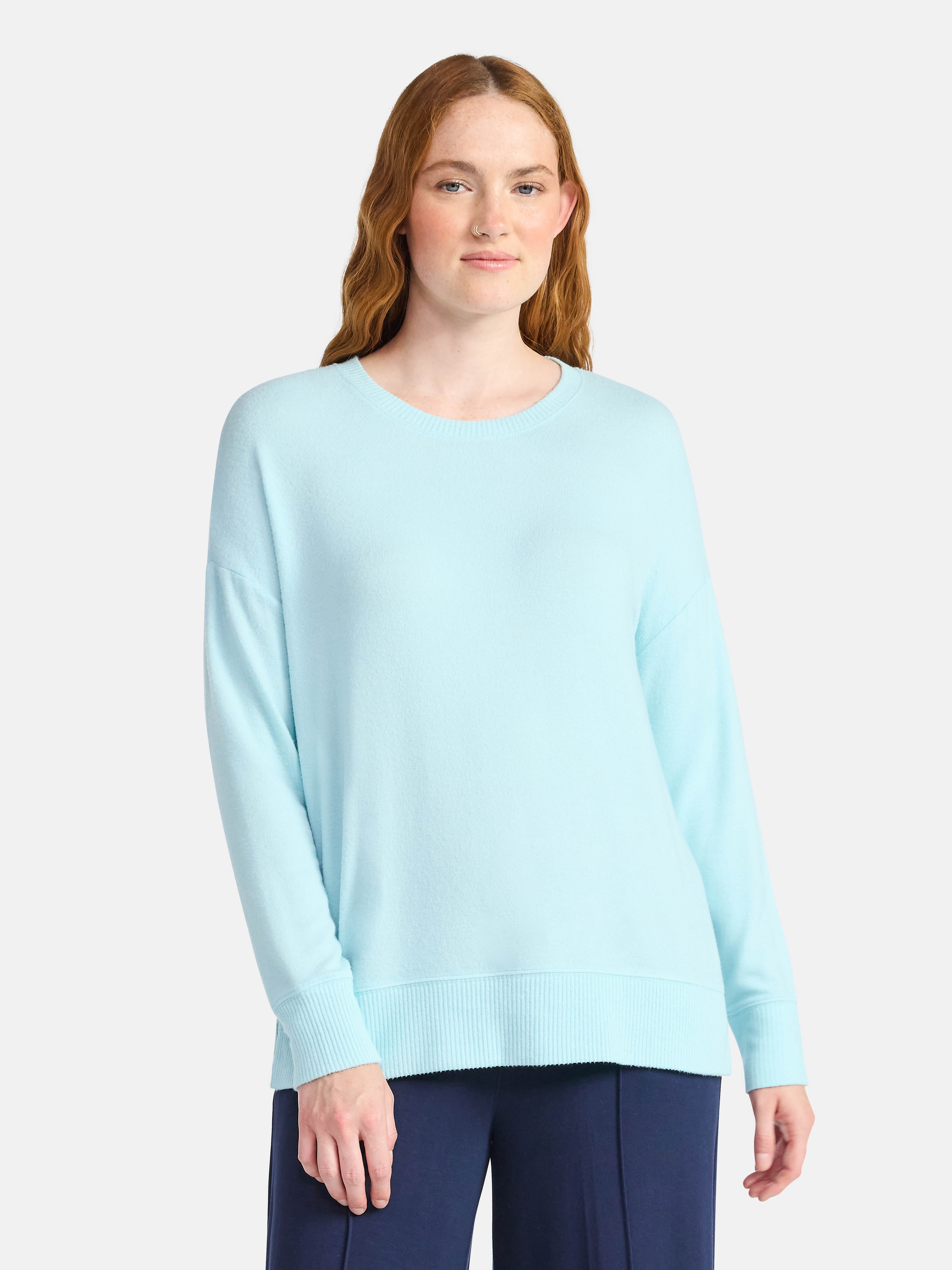 Time and Tru Women's Hacci Knit Tee with Long Sleeves, Sizes XS-XXXL