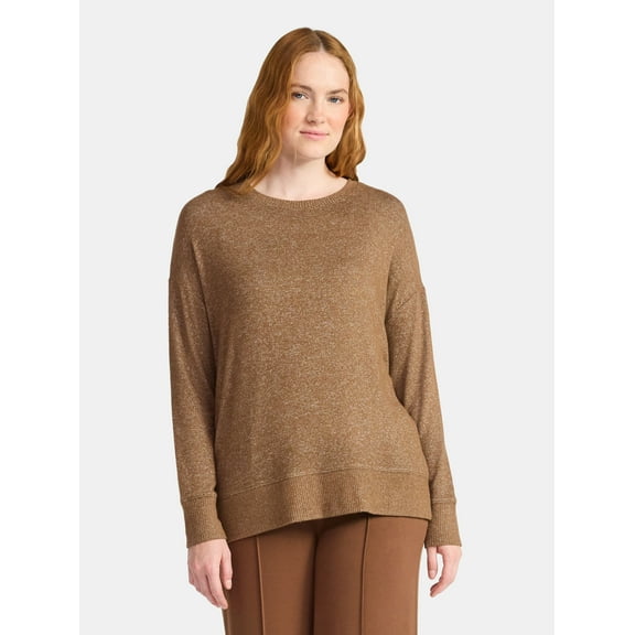 Time and Tru Women's Hacci Knit Tee with Long Sleeves, Sizes XS-XXXL