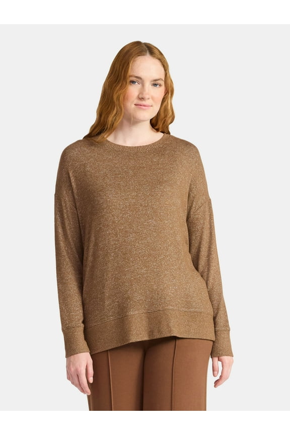 Women's Hacci Knit Tee with Long Sleeves, Sizes XS-XXXL