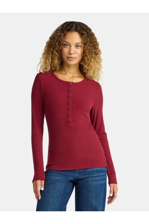 Women's Henley Shirt with Long Sleeves, Size XS-XXXL