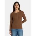 thumbnail image 1 of Time and Tru Women's Ribbed Henley Shirt with Long Sleeves, Sizes XS-XXXL, 1 of 5