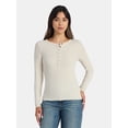 thumbnail image 1 of Time and Tru Women's Ribbed Henley Shirt with Long Sleeves, Sizes XS-XXXL, 1 of 5