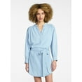 thumbnail image 1 of Time and Tru Women's Belted Denim Mini Shirtdress with Long Sleeves, Sizes XS-XXXL, 1 of 6