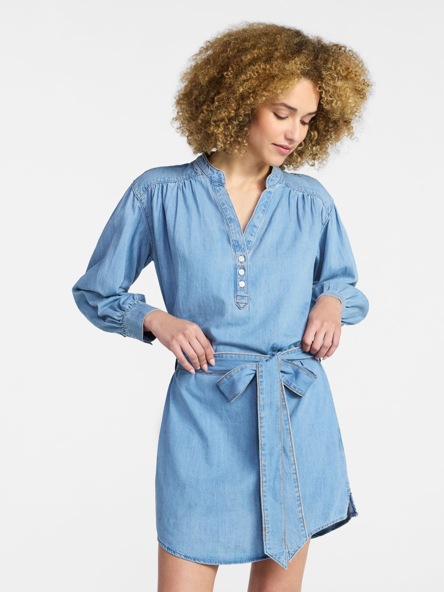 Time and Tru Women's Long Sleeve Denim Shirt Dress, Sizes XS – XXXL