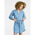 thumbnail image 1 of Time and Tru Women's Belted Denim Mini Shirtdress with Long Sleeves, Sizes XS-XXXL, 1 of 6