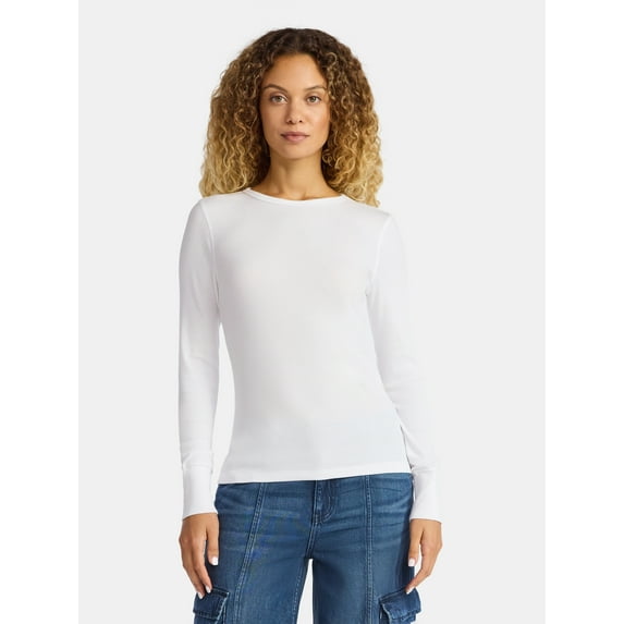Time and Tru Women's Rib Tee with Long Sleeves, Size XS-XXXL
