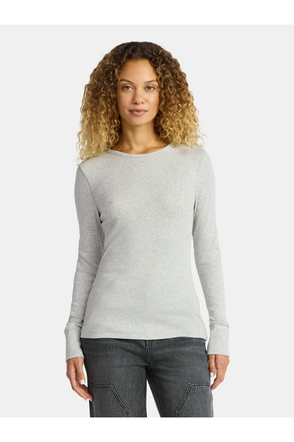 Women's Rib Tee with Long Sleeves, Size XS-XXXL