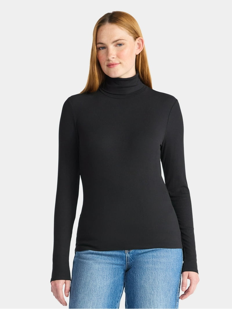 Time and Tru Women's Ribbed Turtleneck with Long Sleeves, Sizes XS