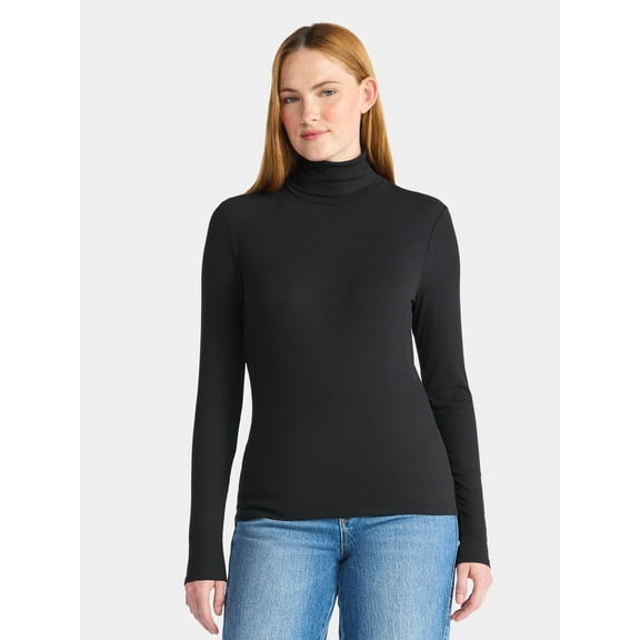 Time and Tru Women's Ribbed Turtleneck with Long Sleeves, Sizes XS-XXXL
