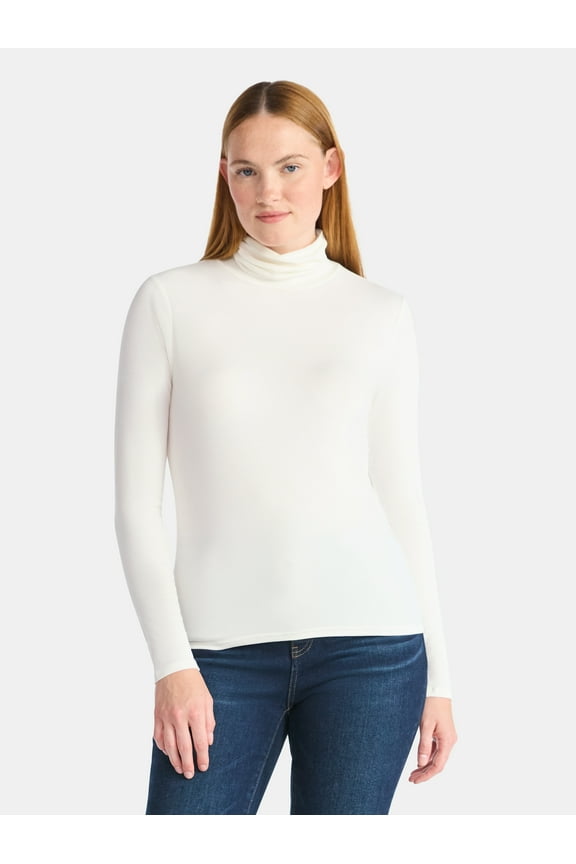 Women's Ribbed Turtleneck with Long Sleeves, Sizes XS-XXXL