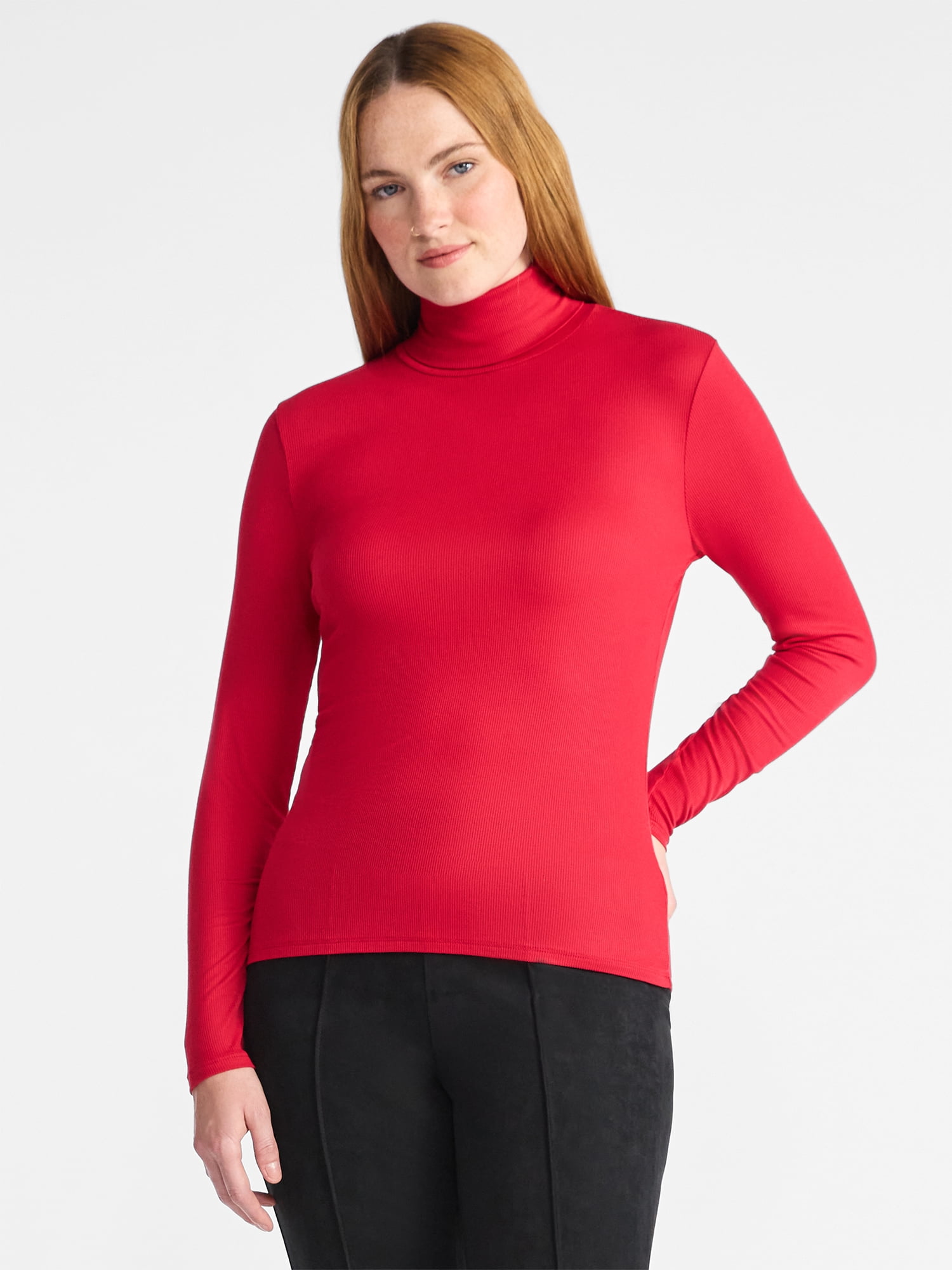 Time and Tru Women's Ribbed Turtleneck with Long Sleeves, Sizes XS-XXXL
