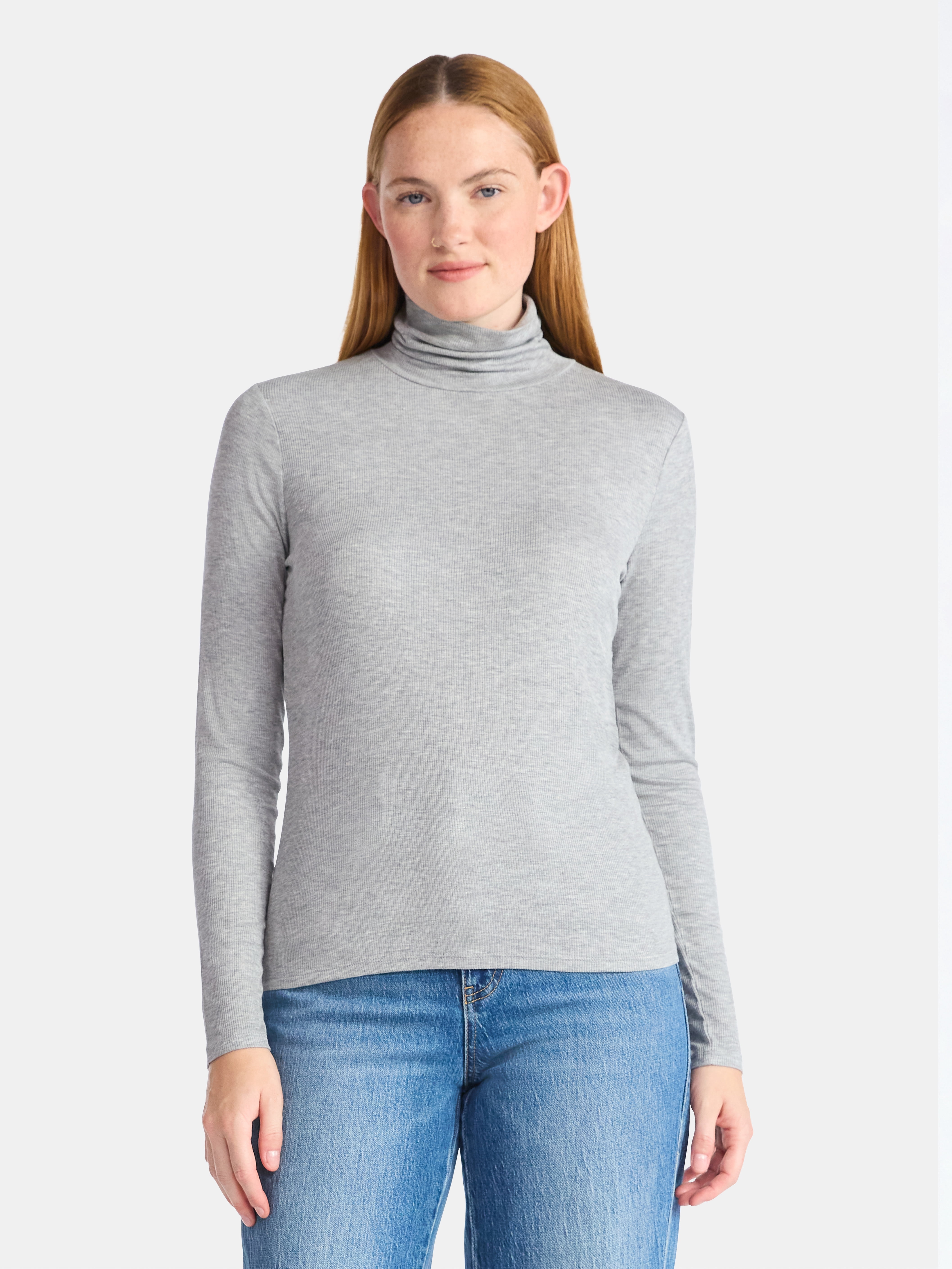 Time and Tru Women's Ribbed Turtleneck with Long Sleeves, Sizes XS-XXXL
