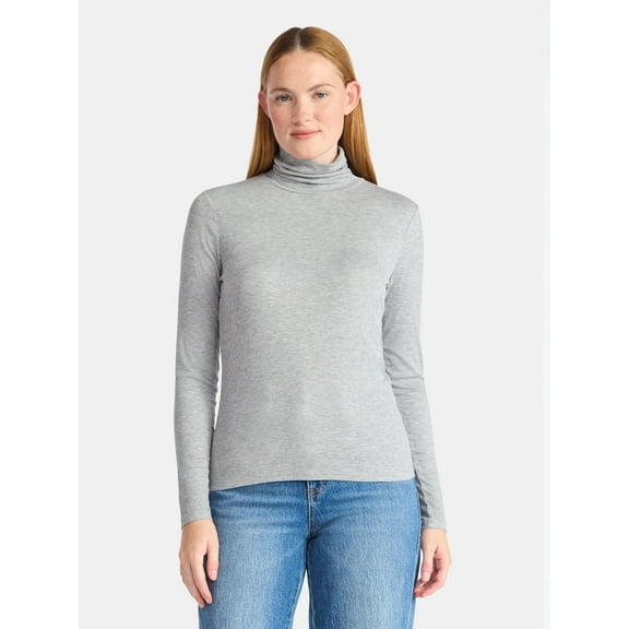 Time and Tru Women's Ribbed Turtleneck with Long Sleeves, Sizes XS-XXXL