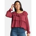 thumbnail image 1 of Time and Tru Women's Ruffle Neck Blouse with Long Sleeves, Sizes XS-3XL, 1 of 5