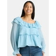 thumbnail image 1 of Time and Tru Women's Ruffle Neck Blouse with Long Sleeves, Sizes XS-3XL, 1 of 5