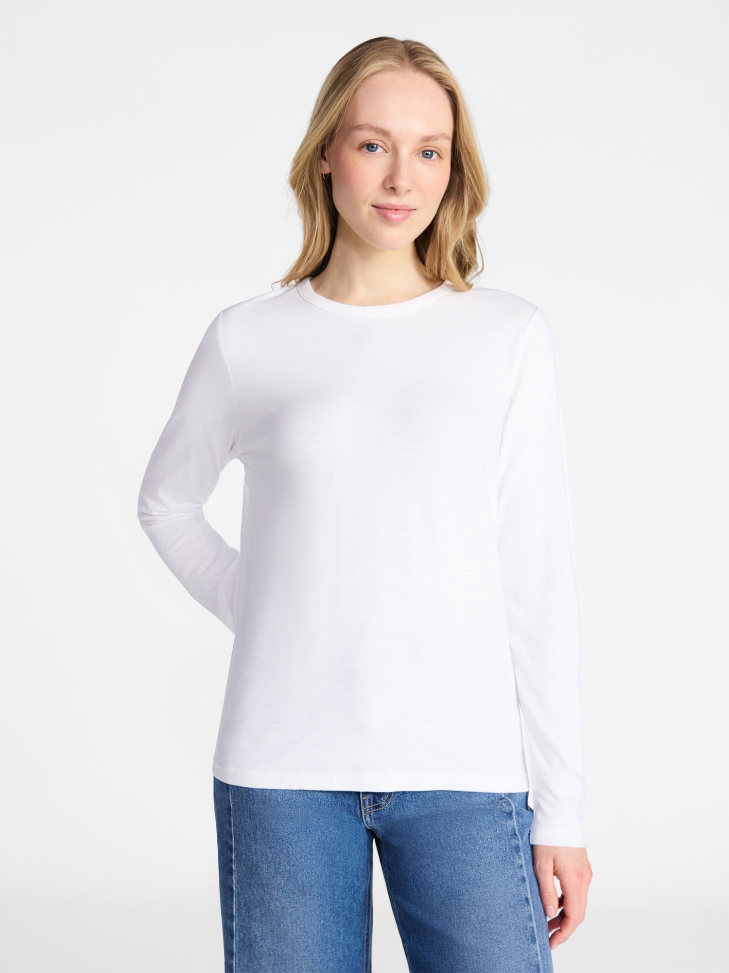 Time and Tru Women’s Slub Crewneck Tee with Long Sleeves, Sizes XS-XXXL