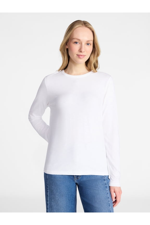 Women’s Slub Crewneck Tee with Long Sleeves, Sizes XS-XXXL