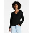 thumbnail image 1 of Time and Tru Women's Slub V-Neck Tee with Long Sleeves, Sizes XS-XXXL, 1 of 6