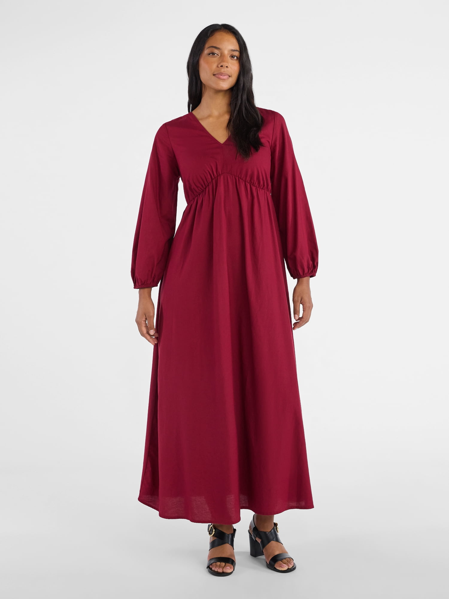 Time and Tru Women's Tie Back Maxi Dress with 3/4-Length Sleeves, Sizes XS-XXXL