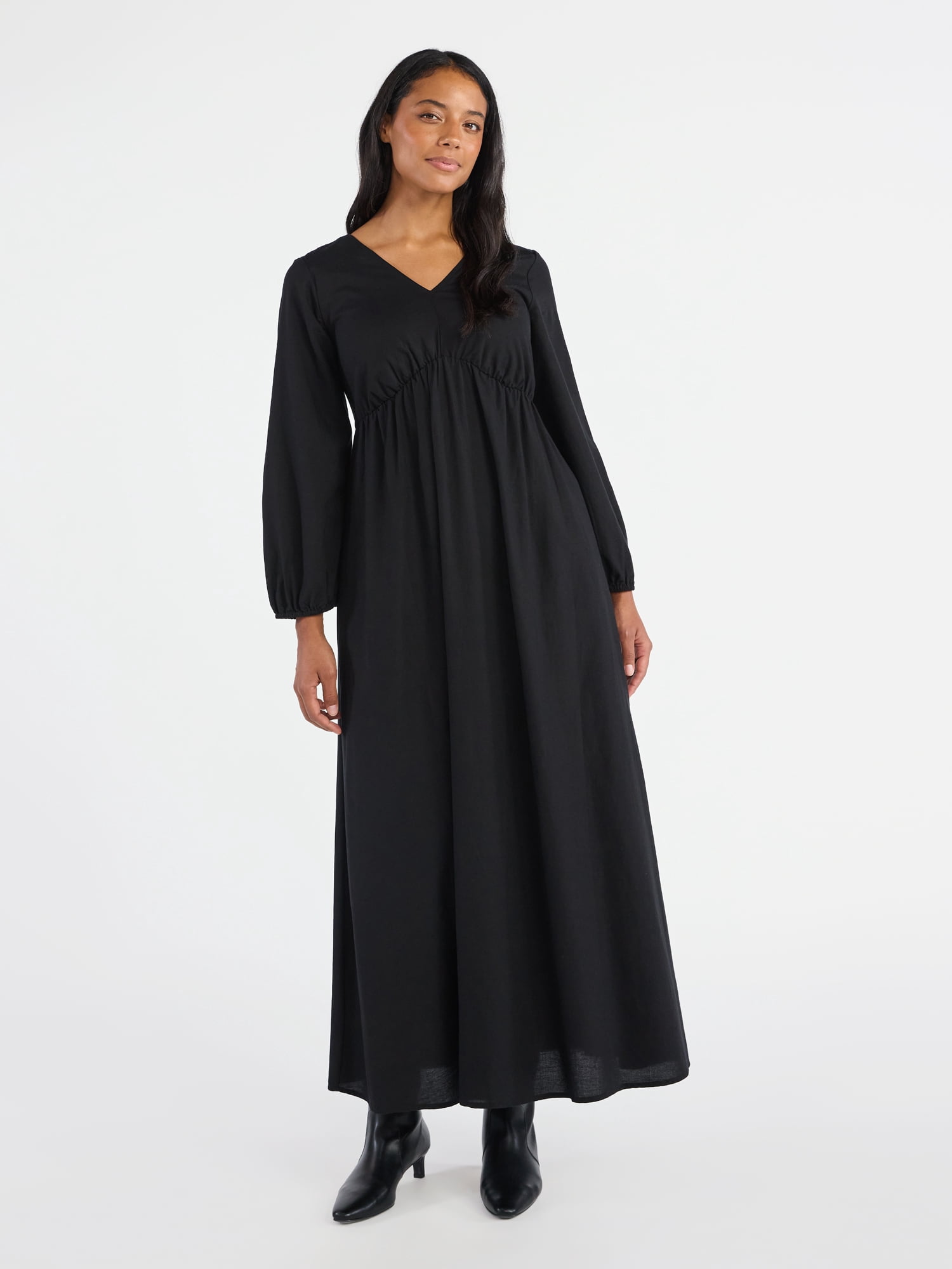 Time and Tru Women's Tie Back Maxi Dress with 3/4-Length Sleeves, Sizes XS-XXXL
