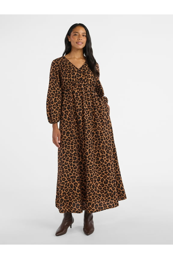 Women's Tie Back Maxi Dress with 3/4-Length Sleeves, Sizes XS-XXXL