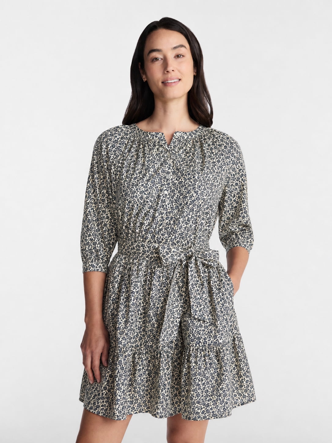 Time and Tru Women's Cotton Tiered Mini Dress with Ruffle Hem, Sizes XS-XXXL