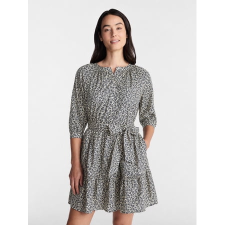 Time and Tru Women's Cotton Tiered Mini Dress with Ruffle Hem, Sizes XS-XXXL