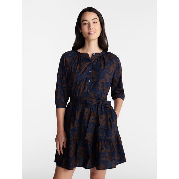 Time and Tru Women's Cotton Tiered Mini Dress with Ruffle Hem, Sizes XS-XXXL