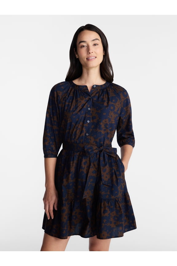 Women's Cotton Tiered Mini Dress with Ruffle Hem, Sizes XS-XXXL