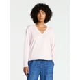 thumbnail image 1 of Time and Tru Women's Boxy Slub V-Neck Tee with Long Sleeves, Sizes XS-XXXL, 1 of 5