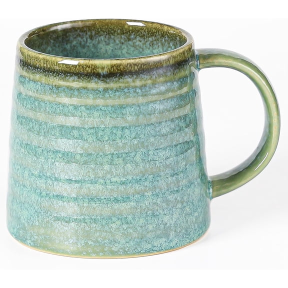 TT-Large Ceramic Coffee Mugs, Handmade Pottery Mug, Tea Cups with Handle for Office and Home, 16 oz, Dishwasher and Microwave Safe (Crystal Green)