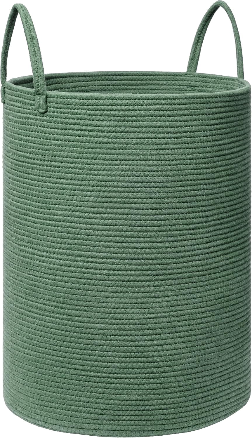 TT-Laundry Basket, 52L Woven Laundry Hamper, Baby Nursery Hamper for Toys, Blanket Basket for Living Room, Clothes Hamper for Bedroom&Baby Room, Green