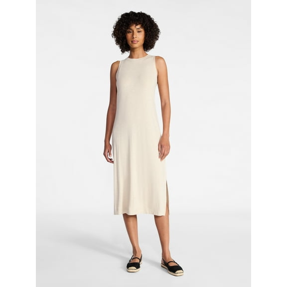 Time and Tru Women's Sleeveless Midi Column Dress, Sizes XS-XXXL