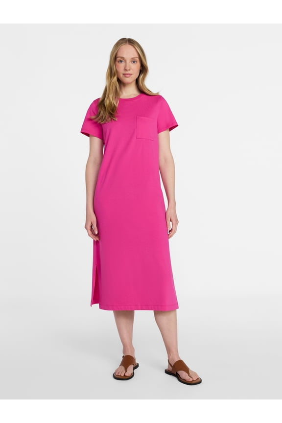 Women's Cotton Midi T-Shirt Dress with Short Sleeves, Sizes XS-XXXL