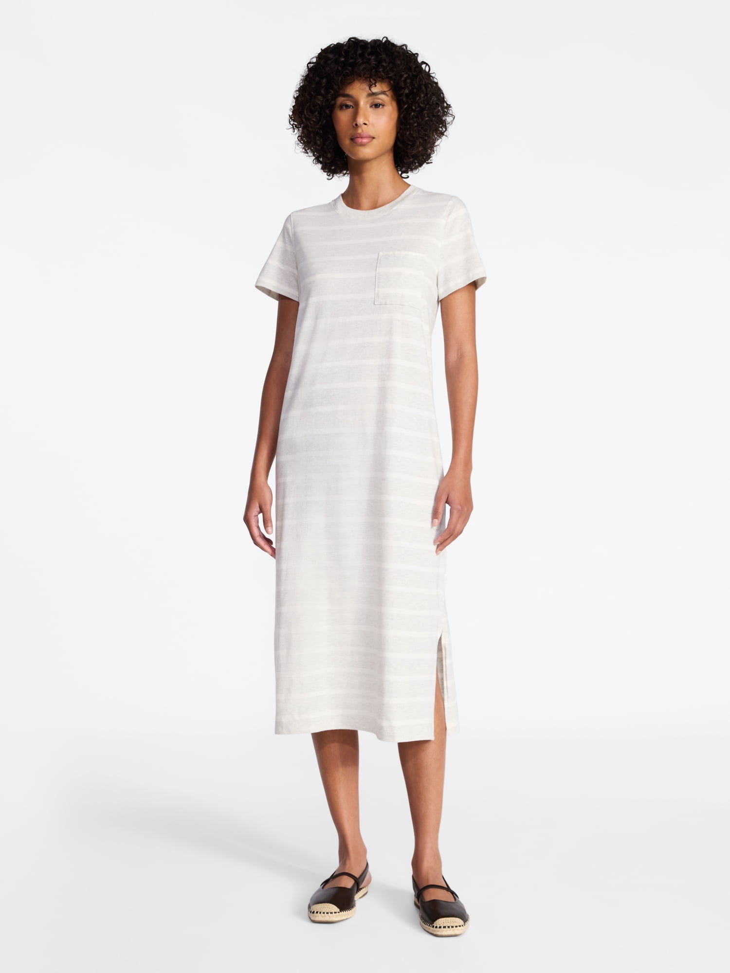 Time and Tru Women's Cotton Midi T-Shirt Dress with Short Sleeves, Sizes XS-XXXL